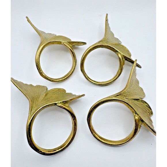 Vintage Set of 4 Brass Leaf Napkin Rings Used Not Polished - Picture 7 of 10